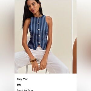 Reformation Navy Striped Button Down Top